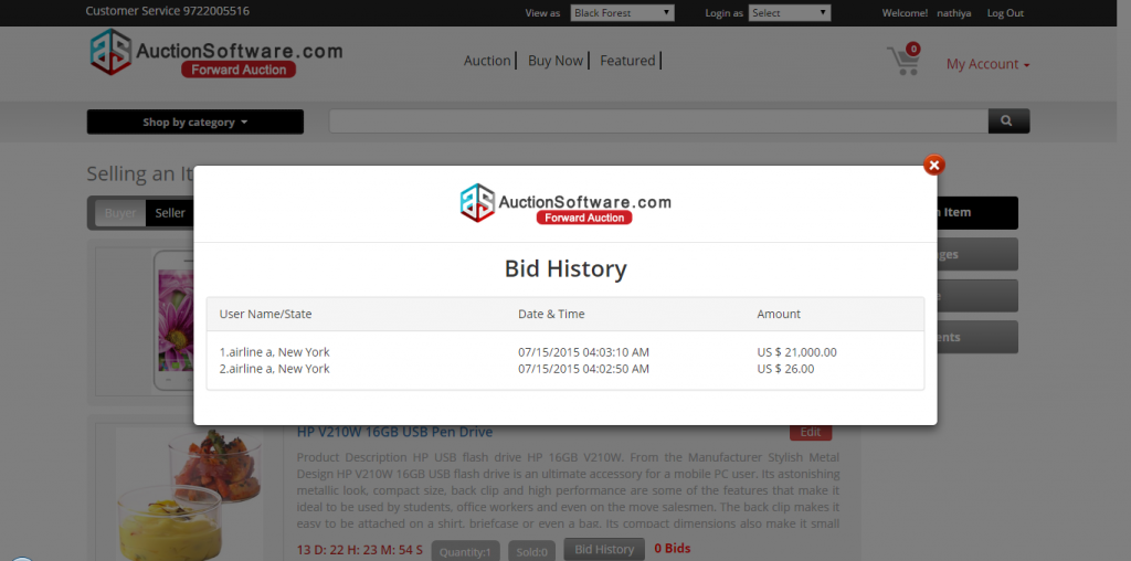 website auction product bids